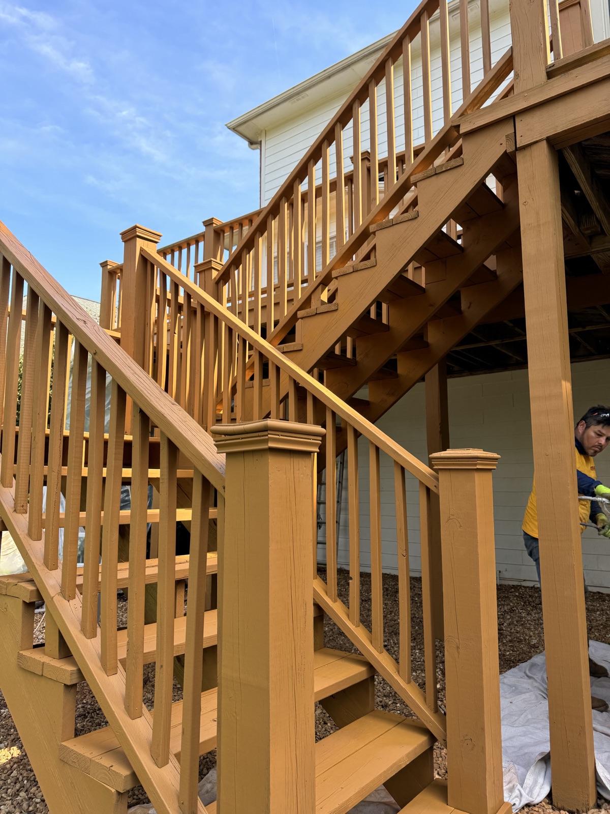 Reinforced residential deck with non-slip surface preparation